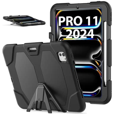 Til iPad Pro 11 (2024) Deksel Stand Shame Protector PC+Silikon - Svart