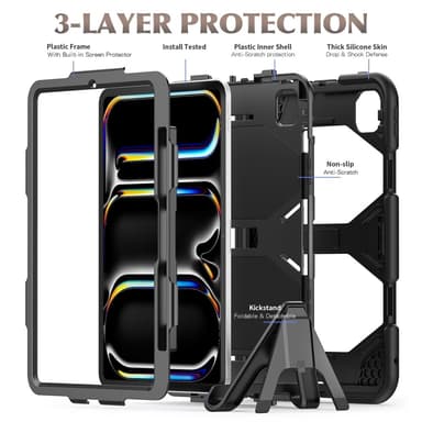 Til iPad Pro 11 (2024) Deksel Stand Shame Protector PC+Silikon - Svart