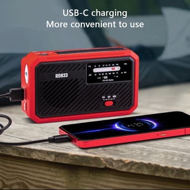 AM FM-radio Sollading Håndsveiv LED lommelykt PowerBank