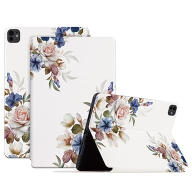 Til iPad Pro 11 (2024) Deksel Flip Stand Smart Nettbrettveske - Hvit Blomsterbusk
