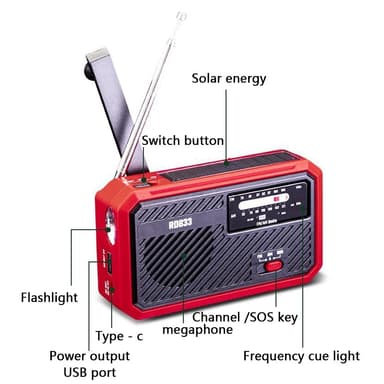 AM FM-radio Sollading Håndsveiv LED lommelykt PowerBank
