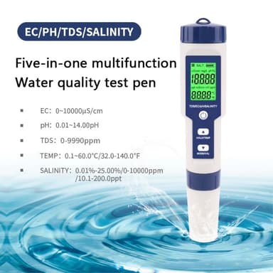 5-i-1-test for vannkvalitet EC Ph TDS temperatur saltholdighet
