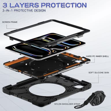 Heavy Duty Armor-deksel til iPad Pro 11 (2024) - Svart
