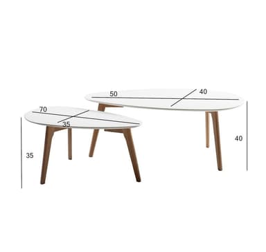 Sofabord HELENA 2 stk sett 70x35xH35cm, 100x50xH40cm, hvit