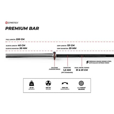 Gymstick 20kg Premium Olympic Bar