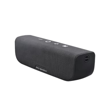 Bluetooth-høyttaler med rød knappdetalj