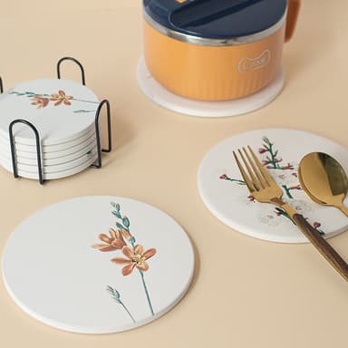 Coasters Dekkeunderlag Varmebestandige vannabsorberende pads med Coaster Holder 6-pakke elegant blomst