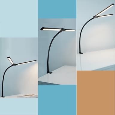 LED dobbelthode skrivebordslampe med klemme Sort