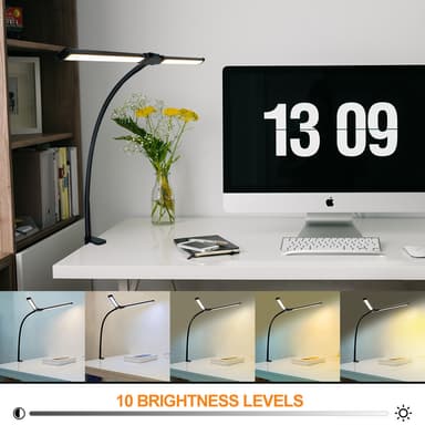 LED dobbelthode skrivebordslampe med klemme Sort