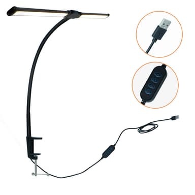 LED dobbelthode skrivebordslampe med klemme Sort