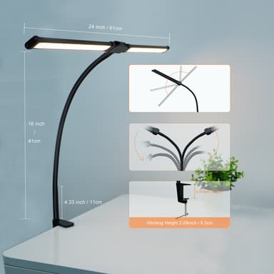 LED dobbelthode skrivebordslampe med klemme Sort