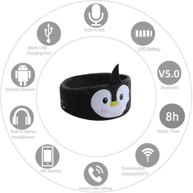 Bluetooth 5.0 Sovemaske med Bluetooth-hodetelefoner Sort