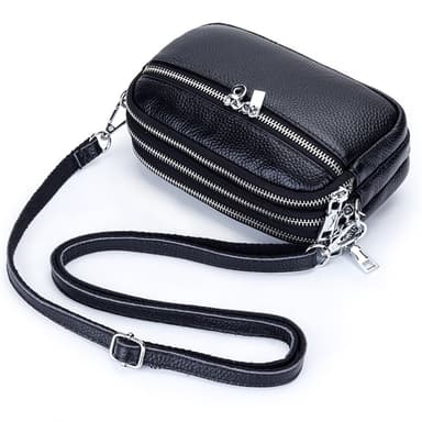 Ny crossbody-veske med tre glidelåser for kvinner Sort