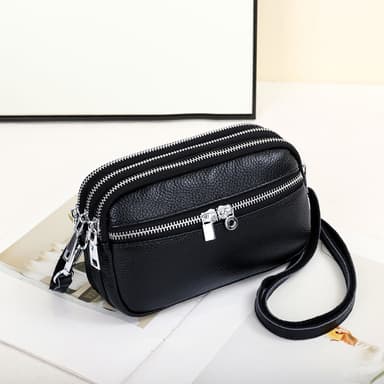 Ny crossbody-veske med tre glidelåser for kvinner Sort