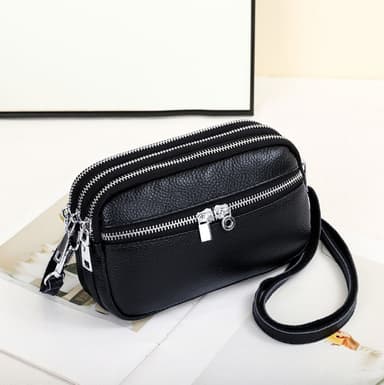 Ny crossbody-veske med tre glidelåser for kvinner Sort