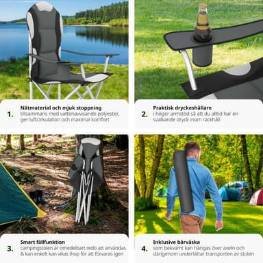 Campingstol med polstring - grå