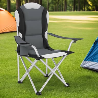 Campingstol med polstring - grå