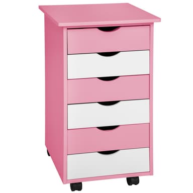 Kommode på hjul med 6 skuffer 65x36x40cm - rosa