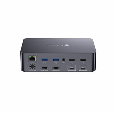 AV Access-dokkingstasjon og KVM-svitsj 2 til 2 USB-C til HDMI, 4K60Hz, 6x USB-A, 1x USB-C PD 100W, 1x 3,5 mm AUX, 1x SD-kortleser, 2x60W PD