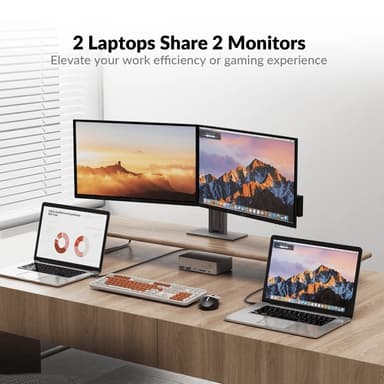 AV Access-dokkingstasjon og KVM-svitsj 2 til 2 USB-C til HDMI, 4K60Hz, 6x USB-A, 1x USB-C PD 100W, 1x 3,5 mm AUX, 1x SD-kortleser, 2x60W PD