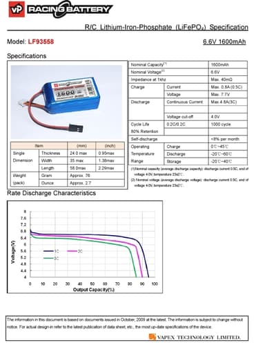 6,6V 1600mAh - 3C - Vapex LiFe Cube