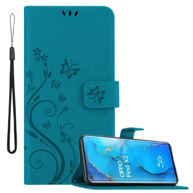 Oppo FIND X2 NEO lommebokdeksel Blomster (Blå)