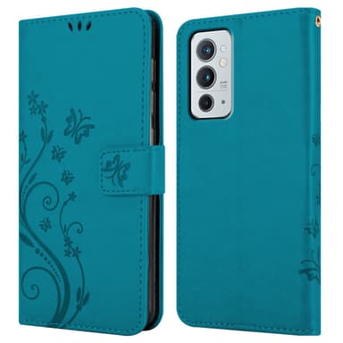 OnePlus 9RT 5G lommebokdeksel Blomster (blå)