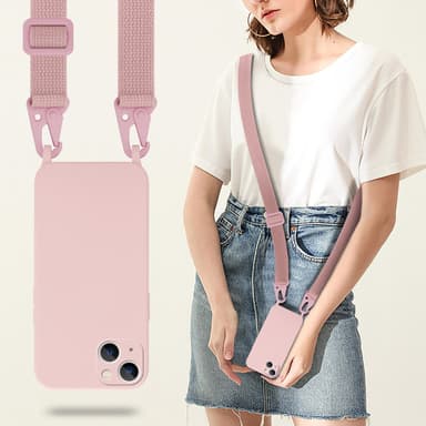 Deksel iPhone 14 PLUS med Halskjede (rosa)