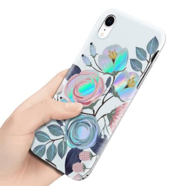 iPhone XR lommebokdeksel Blomster (hvit)