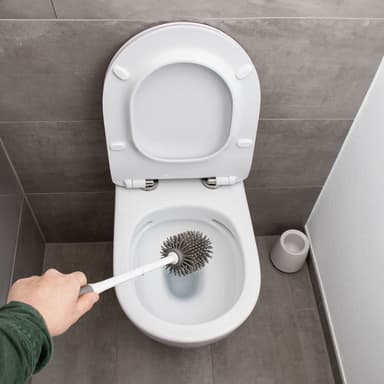 Toalettbørste med praktisk beholder silikon (hvit-grå)