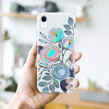 iPhone XR lommebokdeksel Blomster (hvit)