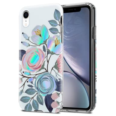 iPhone XR lommebokdeksel Blomster (hvit)
