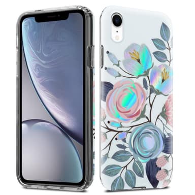 iPhone XR lommebokdeksel Blomster (hvit)