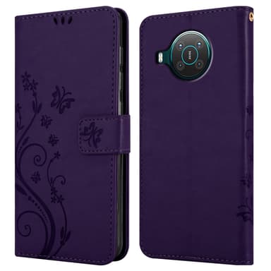 Nokia X10 / X20 lommebokdeksel Blomster (lilla)
