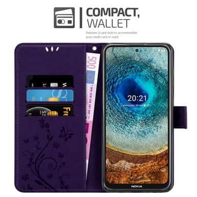 Nokia X10 / X20 lommebokdeksel Blomster (lilla)