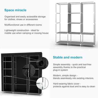 Sammenleggbar Garderobeskap 150x175x45 cm (svart)