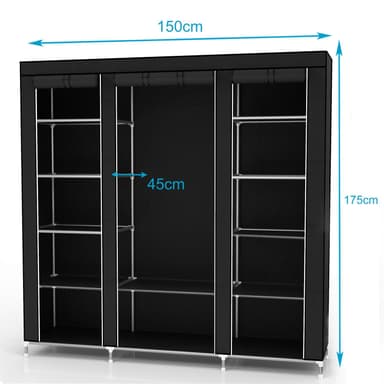 Sammenleggbar Garderobeskap 150x175x45 cm (svart)