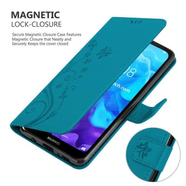 Huawei Y6 PRO 2019 lommebokdeksel Blomster (blå)