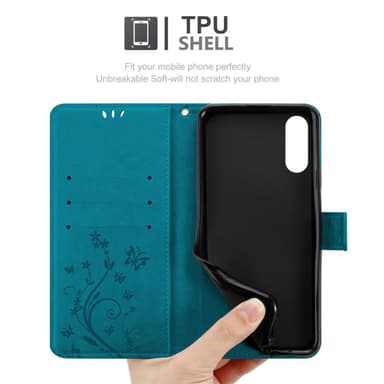 Huawei Y6 PRO 2019 lommebokdeksel Blomster (blå)