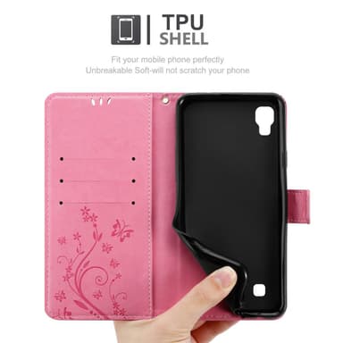LG X POWER lommebokdeksel Blomster (rosa)