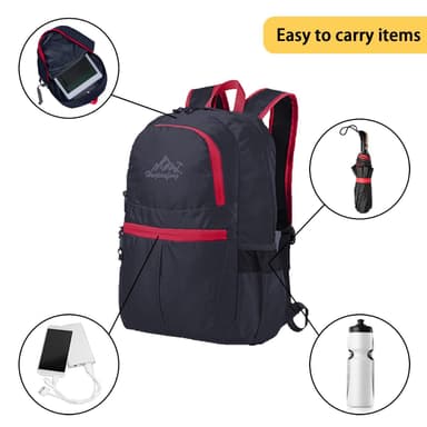 Sammenleggbar ryggsekk 36L unisex vanntett (svart)
