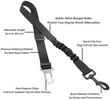 Hundebelte Elastisk bilbelte alle hunderaser (svart)