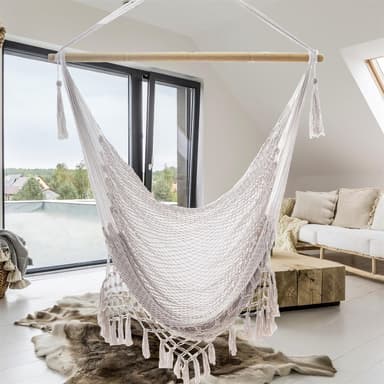 Hengestol Macrame bomull med frynser (beige)