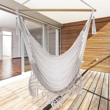 Hengestol Macrame bomull med frynser (beige)