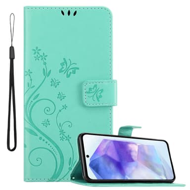 Samsung Galaxy A55 lommebokdeksel Blomster (Turkis)