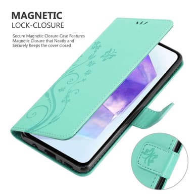 Samsung Galaxy A55 lommebokdeksel Blomster (Turkis)