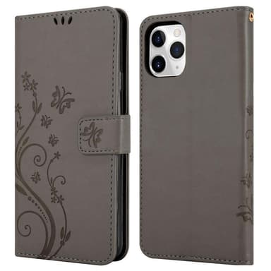 iPhone 11 PRO lommebokdeksel Blomster (grå)