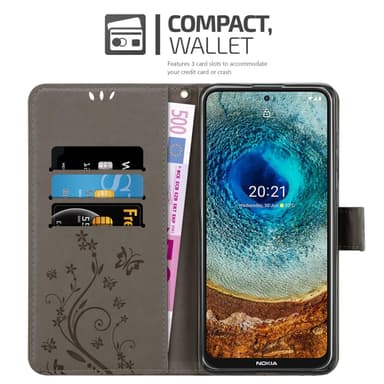 Nokia X10 / X20 lommebokdeksel Blomster (grå)