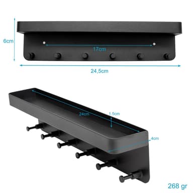 Tastatur med selvklebende hyllestang (svart)