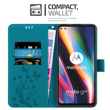 Motorola MOTO G 5G PLUS lommebokdeksel Blomster (Blå)